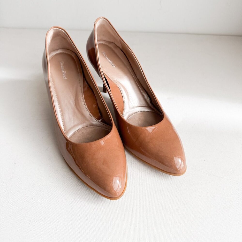 BeautyFeel Nude Beige Patent leather Low heel Comfort Heels 42 - Picture 3 of 7